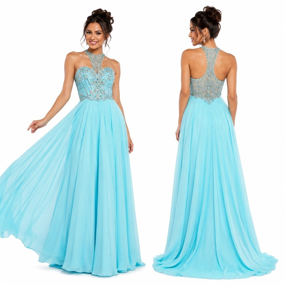 Women's Halter Neck Beaded Evening Gown by Cinderella Divine Size 4 New With Tag